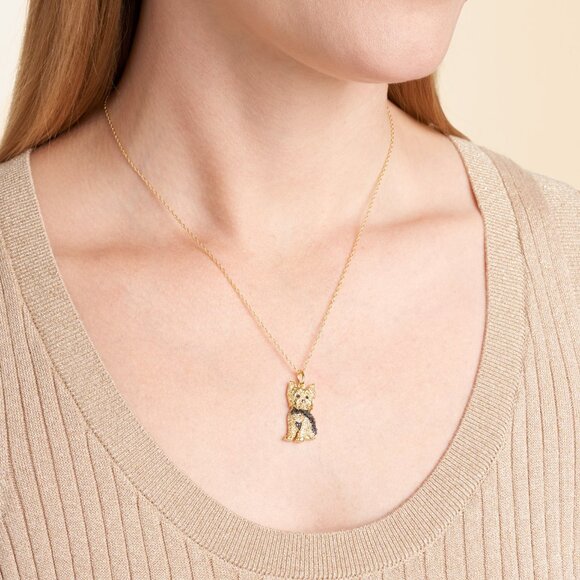 YORKIE Dog Breed Gold Plated Sterling Silver Rhinestone CZ Pendant Necklace NEW - Picture 5 of 6
